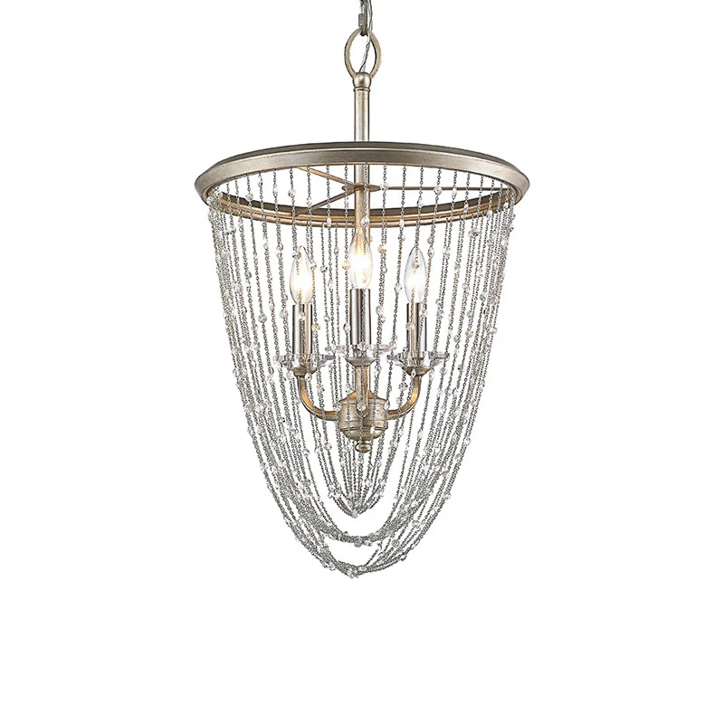 Hedendaagse kaarskroonluchterlamp 3-kops kristallen hanglamp goud met gedrapeerde ketting Clearhalo