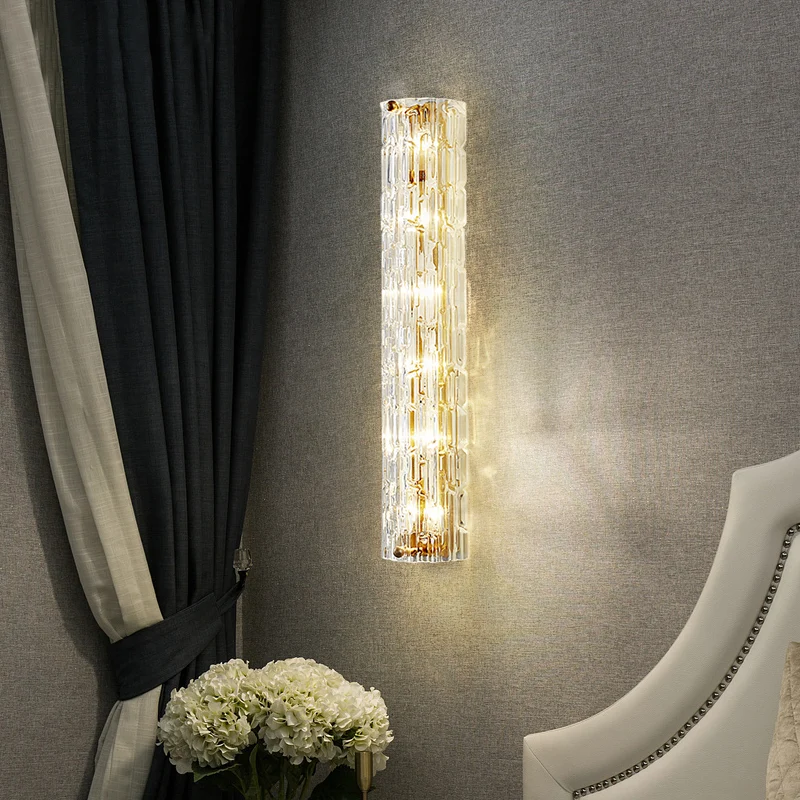 Hedendaagse lineaire wandverlichting Helder kristal en metaal Multi Light wandlamp goud voor woonkamer Clearhalo