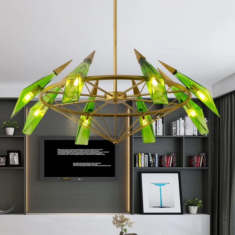 Hedendaagse taps toelopende kroonluchter crème/groen glas 8-kops woonkamer hanglampset Clearhalo
