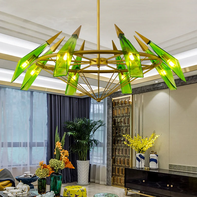 Hedendaagse taps toelopende kroonluchter crème/groen glas 8-kops woonkamer hanglampset Clearhalo