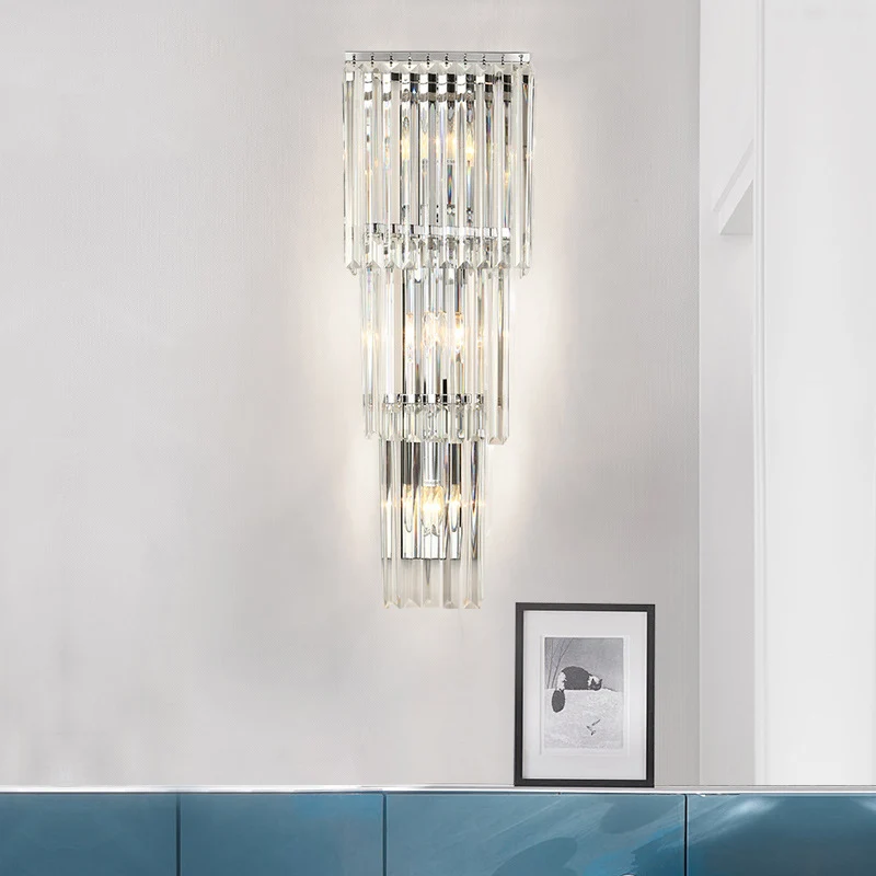 Hedendaagse taps toelopende wandkandelaar met 3 koppen prismatische helderglazen kap wandgemonteerde lamp Clearhalo
