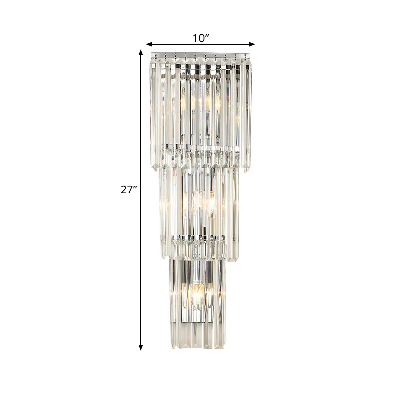 Hedendaagse taps toelopende wandkandelaar met 3 koppen prismatische helderglazen kap wandgemonteerde lamp Clearhalo