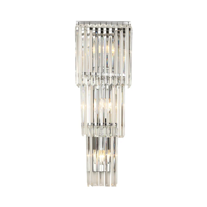 Hedendaagse taps toelopende wandkandelaar met 3 koppen prismatische helderglazen kap wandgemonteerde lamp Clearhalo