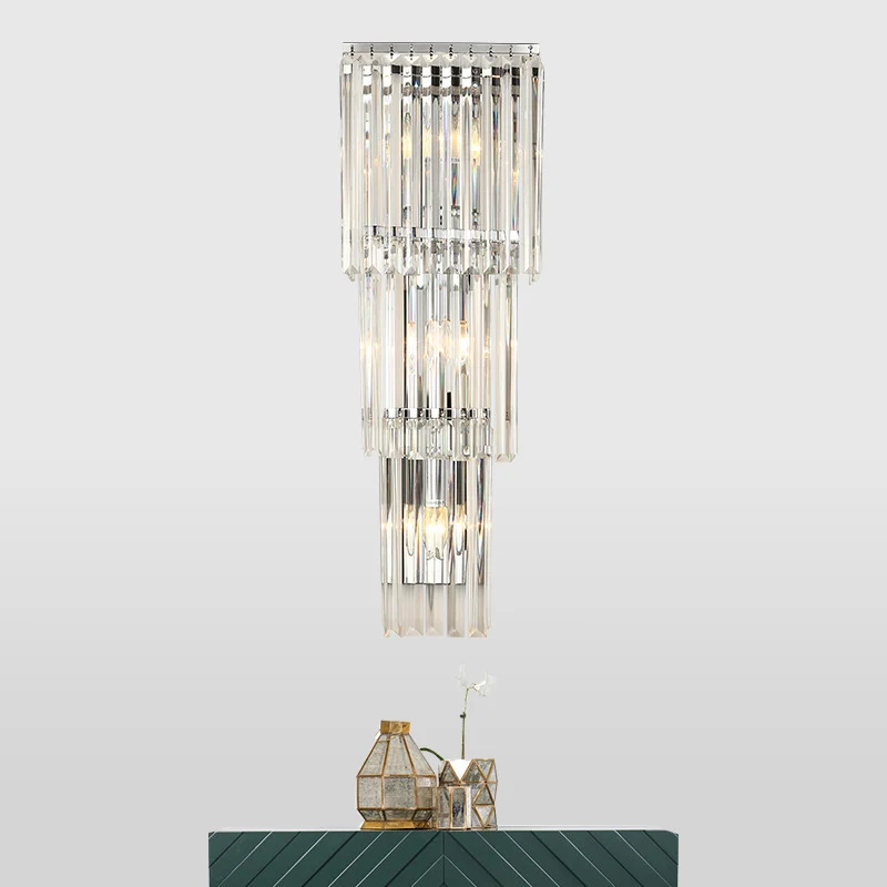 Hedendaagse taps toelopende wandkandelaar met 3 koppen prismatische helderglazen kap wandgemonteerde lamp Clearhalo