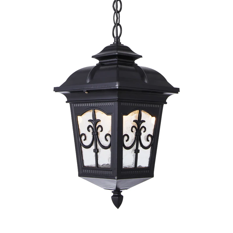 Helder gerimpeld glas zwart/brons plafondlamp Lantaarnvormige 1-lichts boerderij hanglamp voor terras Clearhalo