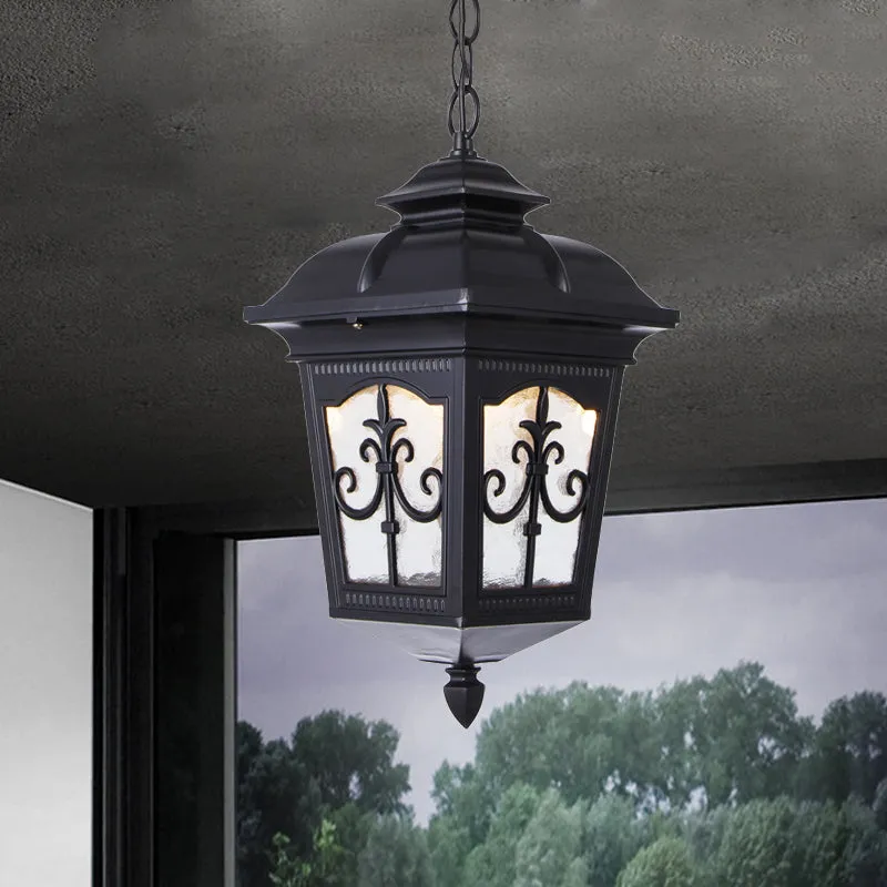 Helder gerimpeld glas zwart/brons plafondlamp Lantaarnvormige 1-lichts boerderij hanglamp voor terras Clearhalo