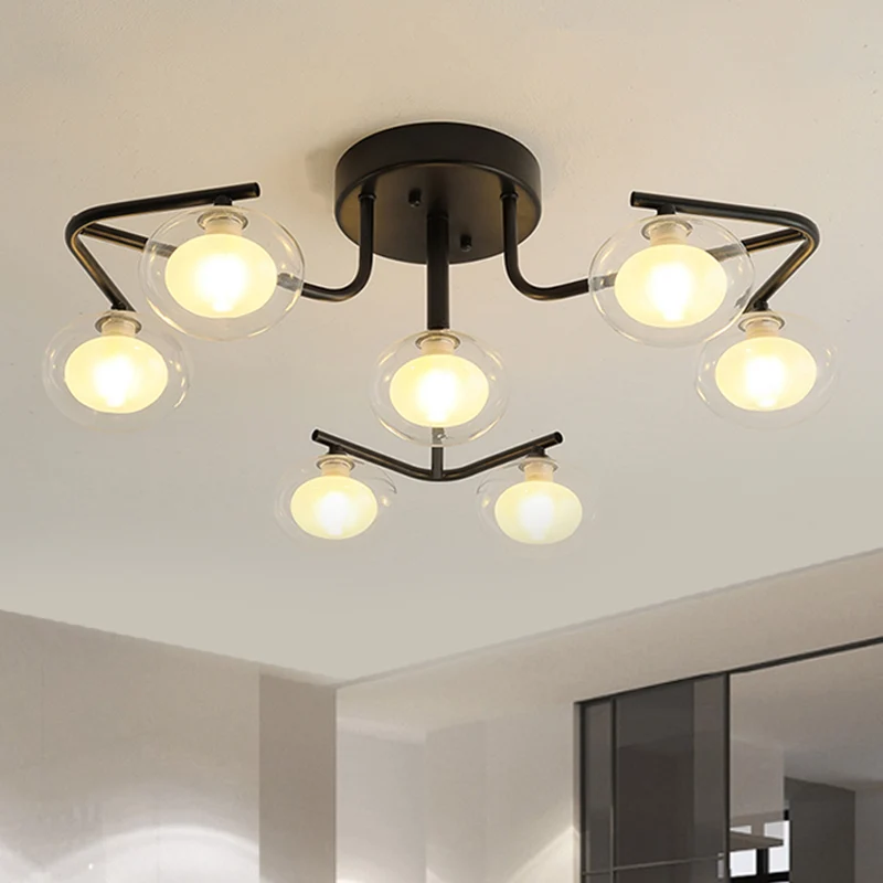 Helder glas Global Semi Flush Mount met meerdere staafontwerp Modernistische 7/9 lichten Led Black Semi Flush Mount lampar...