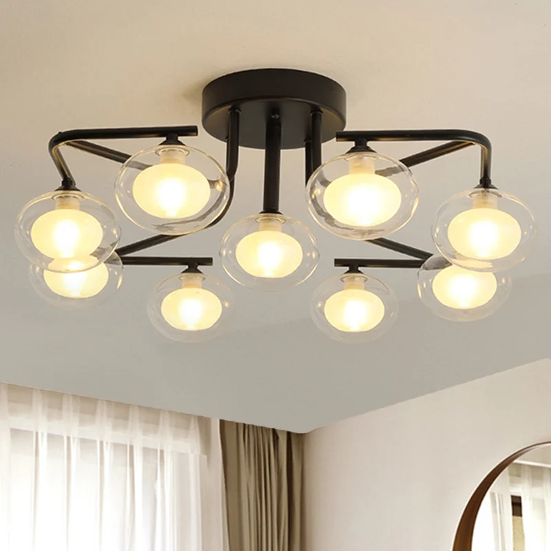 Helder glas Global Semi Flush Mount met meerdere staafontwerp Modernistische 7/9 lichten Led Black Semi Flush Mount lampar...