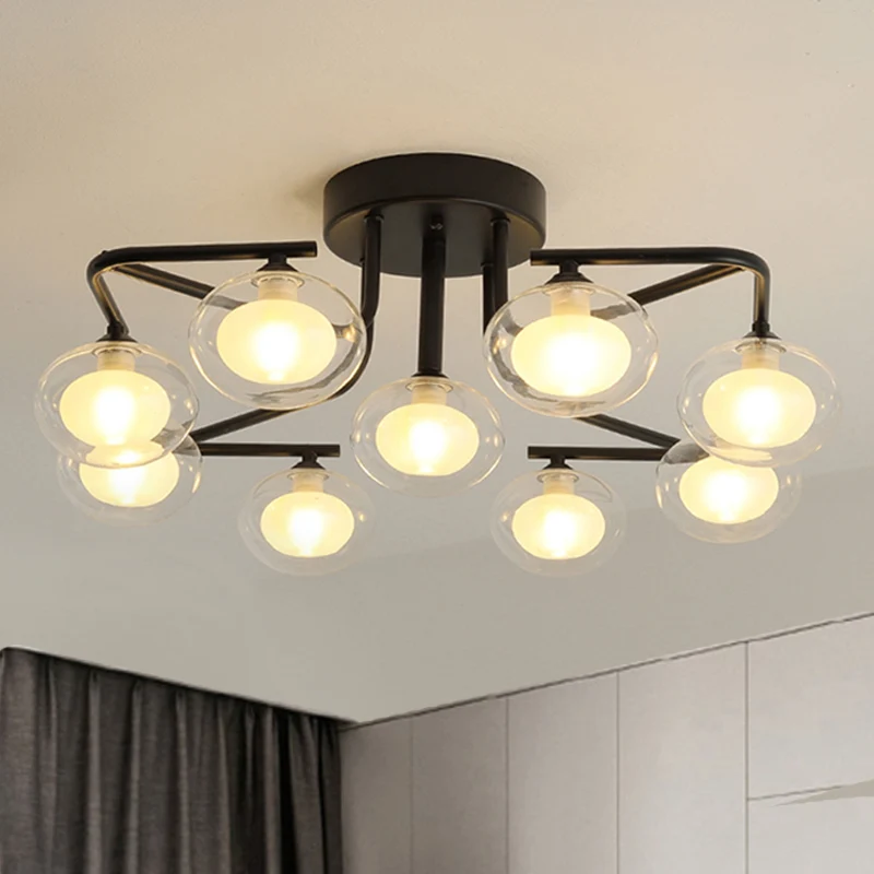 Helder glas Global Semi Flush Mount met meerdere staafontwerp Modernistische 7/9 lichten Led Black Semi Flush Mount lampar...