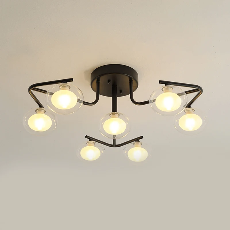 Helder glas Global Semi Flush Mount met meerdere staafontwerp Modernistische 7/9 lichten Led Black Semi Flush Mount lampar...