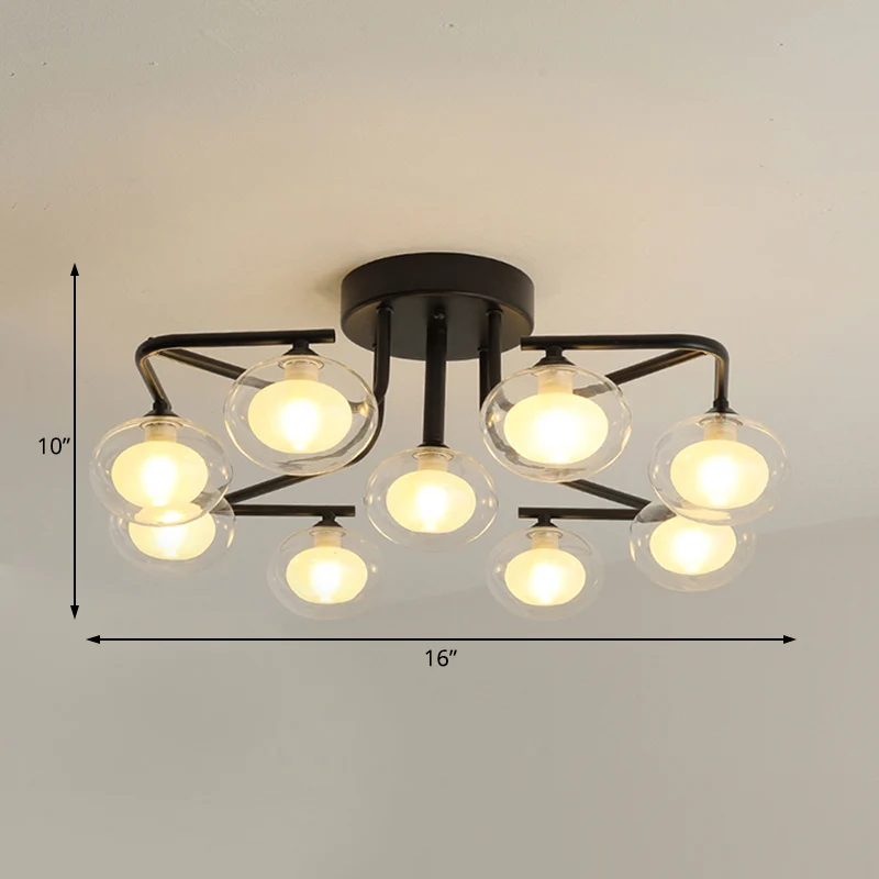 Helder glas Global Semi Flush Mount met meerdere staafontwerp Modernistische 7/9 lichten Led Black Semi Flush Mount lampar...