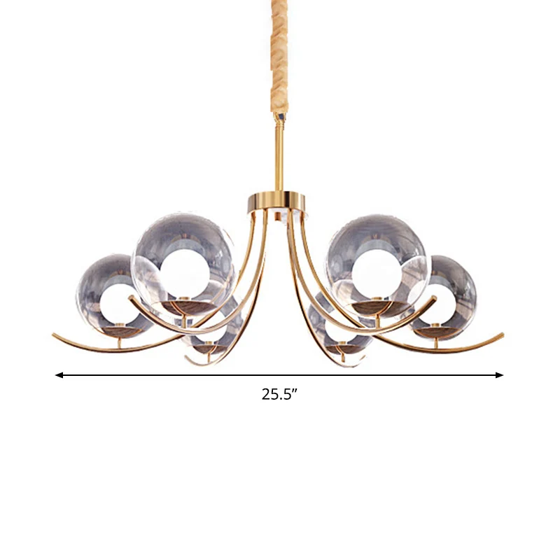 Helder glazen bol kroonluchter verlichtingsarmatuur moderne stijl 6/8/10 koppen gouden hanglamp met gebogen arm Clearhalo