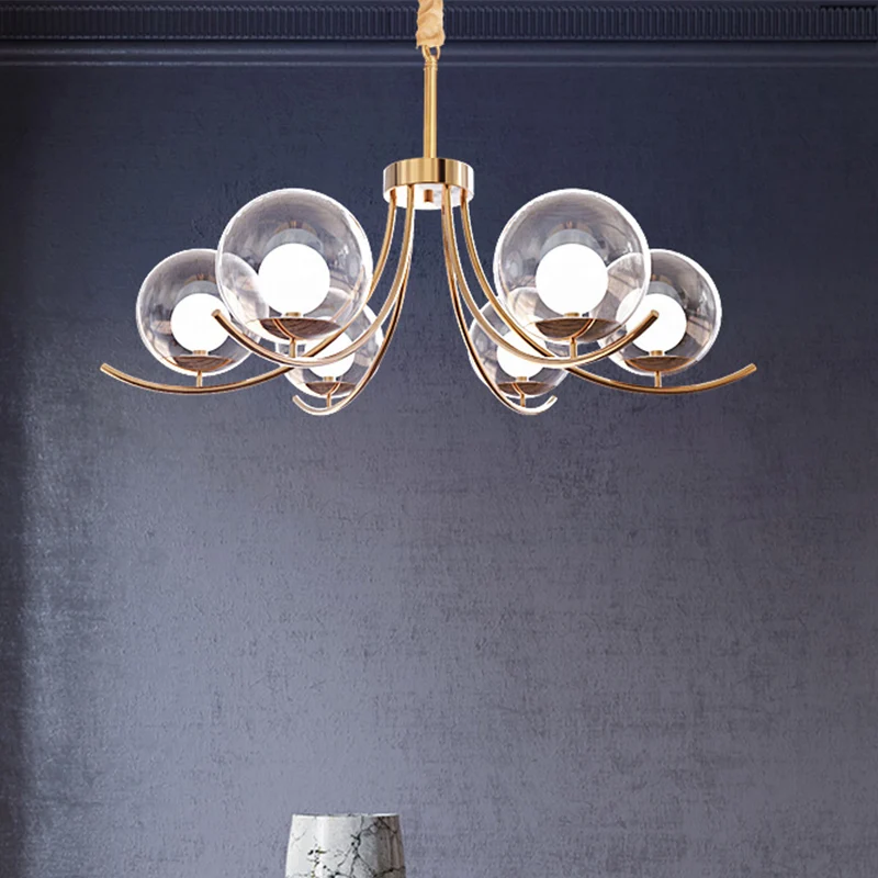 Helder glazen bol kroonluchter verlichtingsarmatuur moderne stijl 6/8/10 koppen gouden hanglamp met gebogen arm Clearhalo