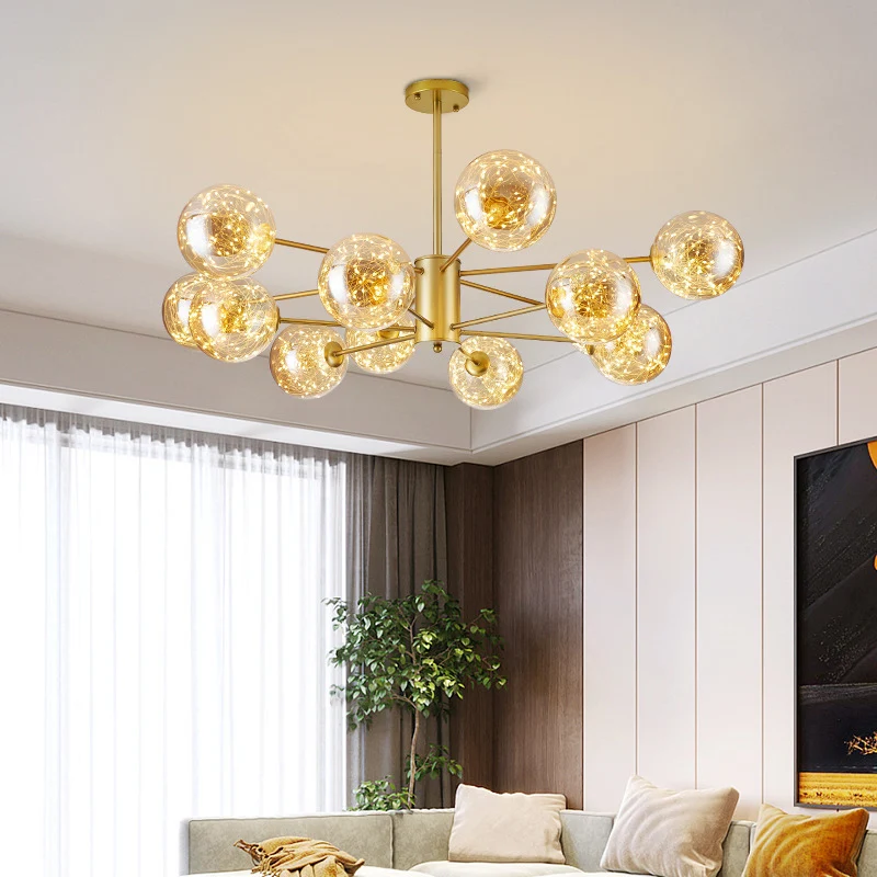 Helder glazen bol plafondverlichting moderne stijl LED kroonluchter lichtarmatuur voor woonkamer Clearhalo