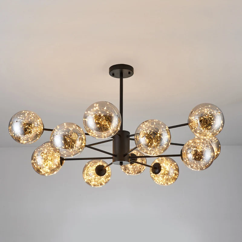 Helder glazen bol plafondverlichting moderne stijl LED kroonluchter lichtarmatuur voor woonkamer Clearhalo
