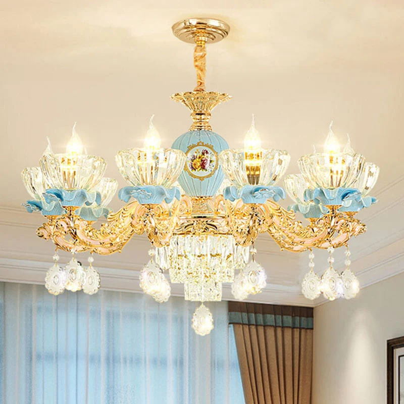 Helder glazen kom kroonluchter licht modernistische hanglamp met kristallen druppel goud Clearhalo