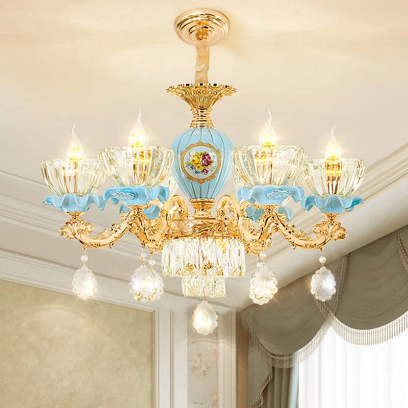 Helder glazen kom kroonluchter licht modernistische hanglamp met kristallen druppel goud Clearhalo