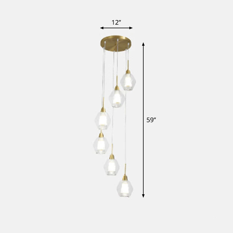 Helder, handgeblazen glas, schaduwrijk multi-plafondlicht, Scandinavische stijl gouden ophangverlichting voor trappenhuis...