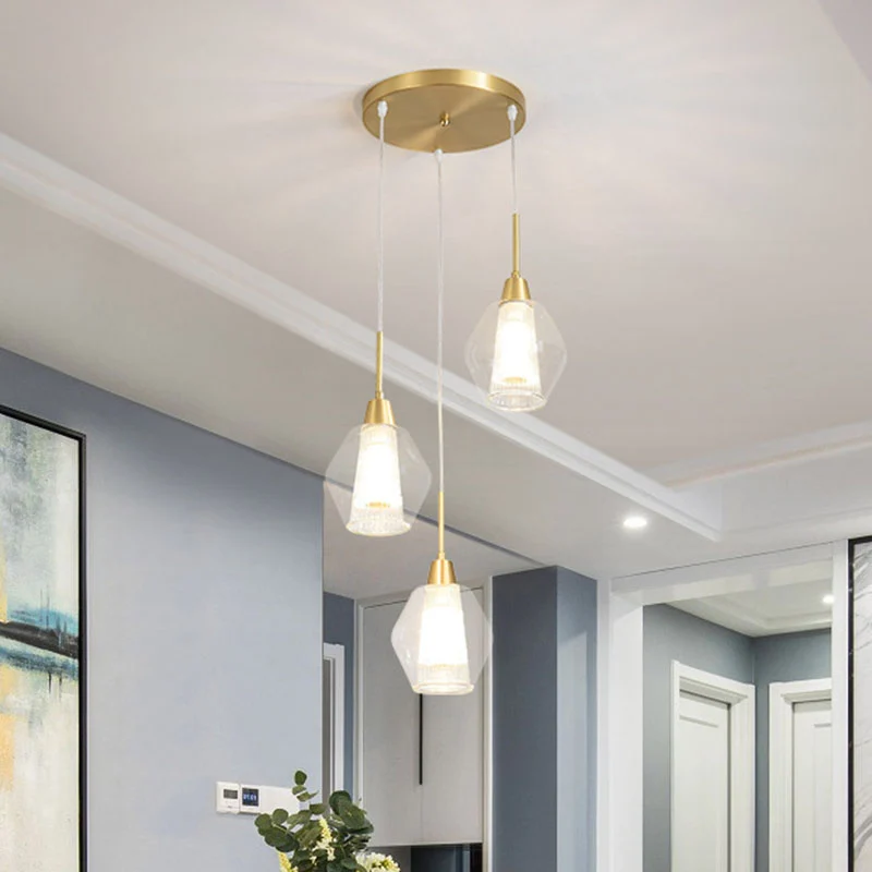 Helder, handgeblazen glas, schaduwrijk multi-plafondlicht, Scandinavische stijl gouden ophangverlichting voor trappenhuis...