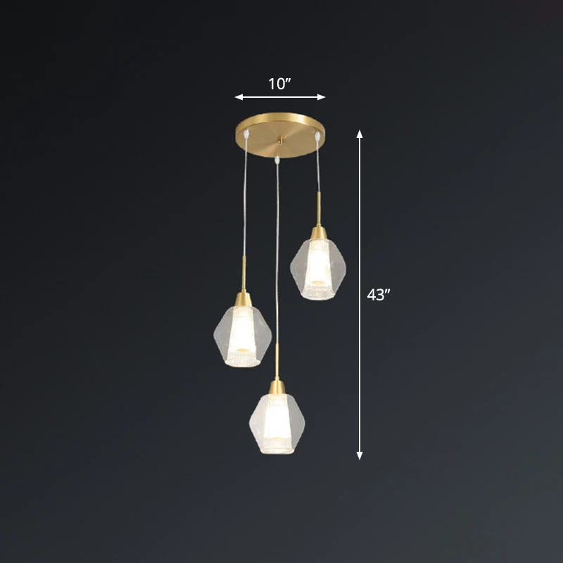 Helder, handgeblazen glas, schaduwrijk multi-plafondlicht, Scandinavische stijl gouden ophangverlichting voor trappenhuis...