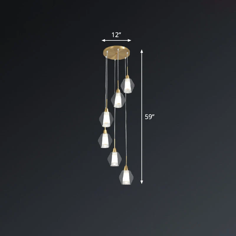 Helder, handgeblazen glas, schaduwrijk multi-plafondlicht, Scandinavische stijl gouden ophangverlichting voor trappenhuis...