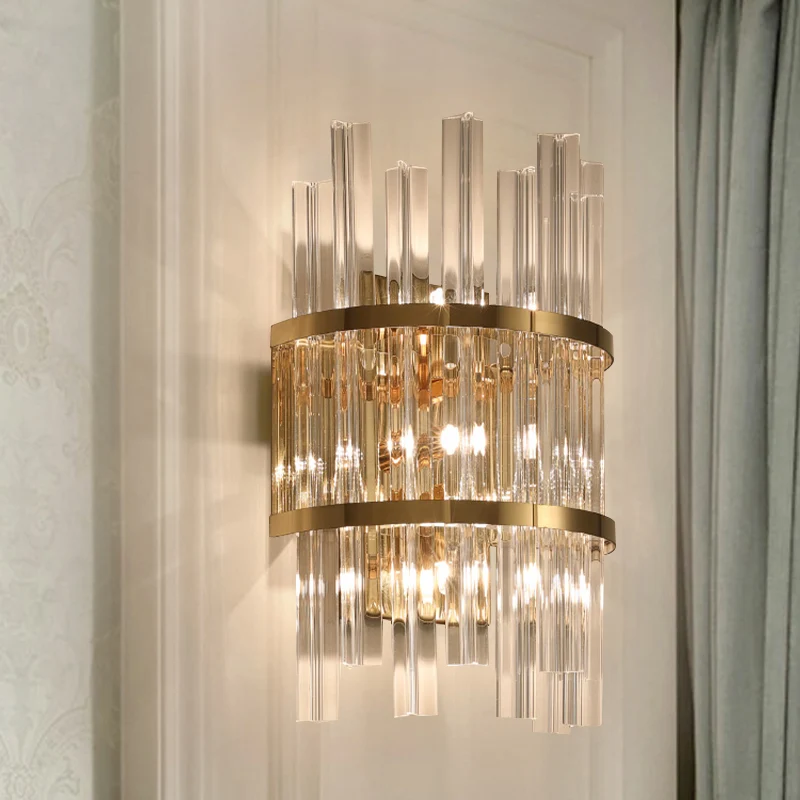 Helder kristal prisma blaker verlichting moderne 3-lichts chroom/goud afwerking wandgemonteerde lamp voor woonkamer Clearhalo