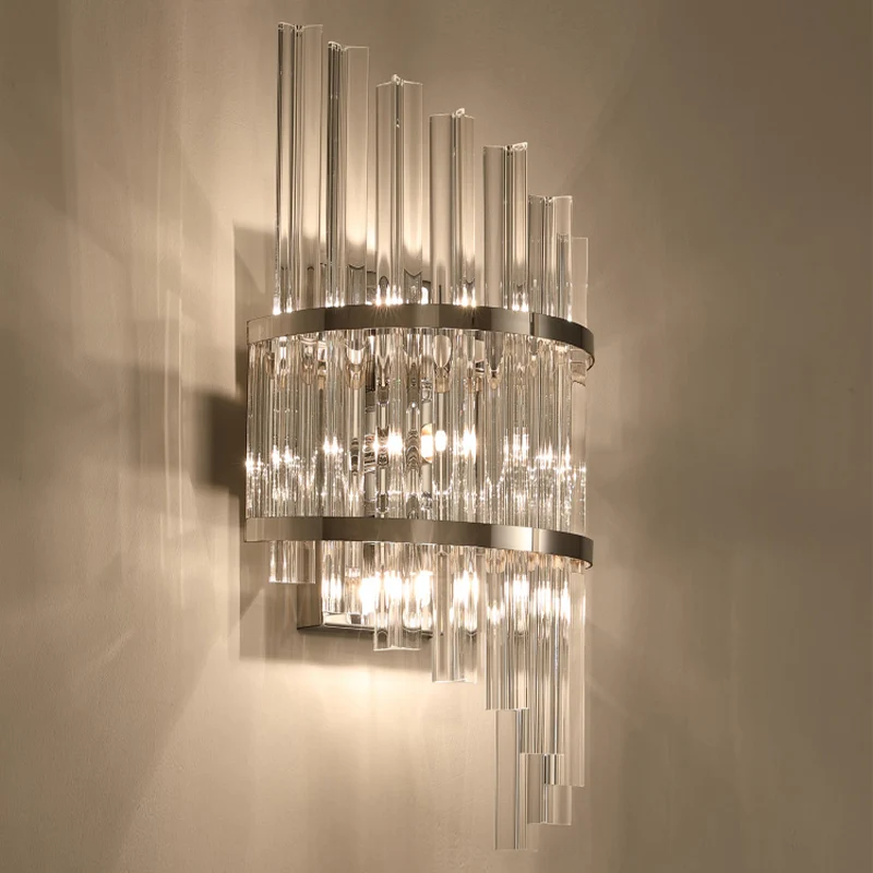 Helder kristal prisma blaker verlichting moderne 3-lichts chroom/goud afwerking wandgemonteerde lamp voor woonkamer Clearhalo
