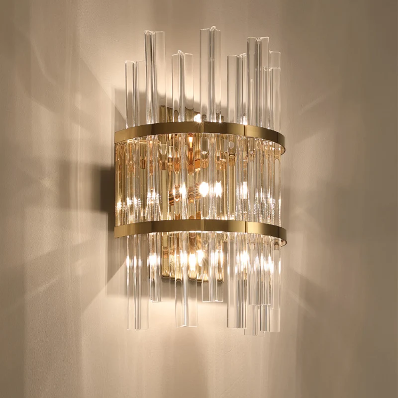 Helder kristal prisma blaker verlichting moderne 3-lichts chroom/goud afwerking wandgemonteerde lamp voor woonkamer Clearhalo