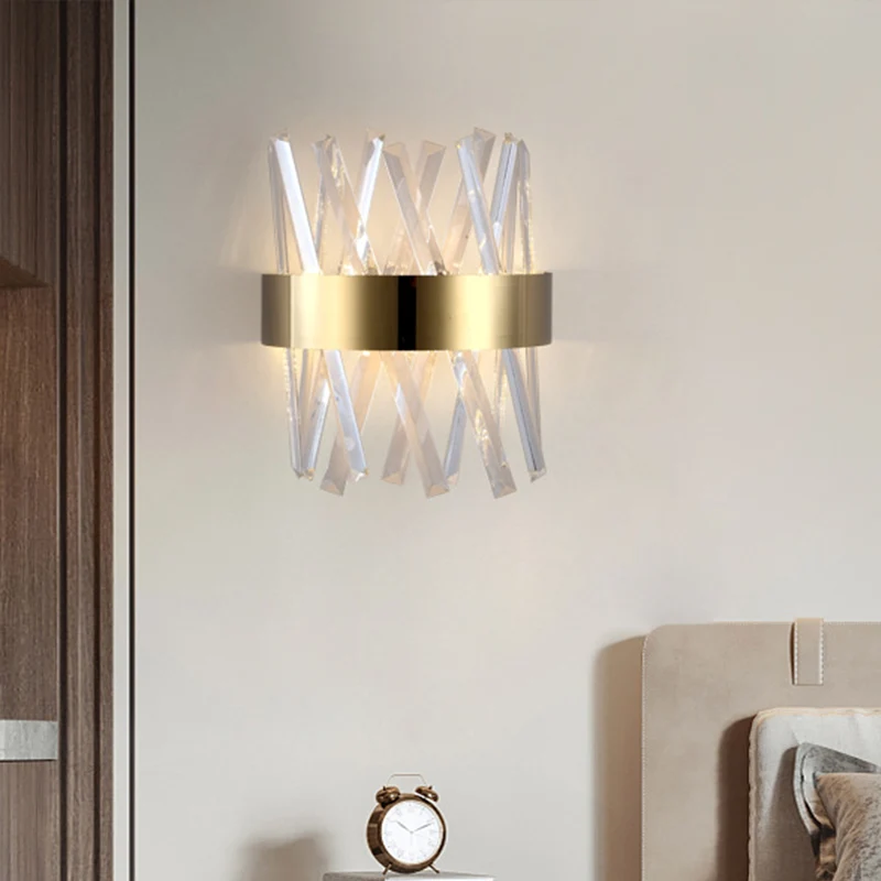 Helder kristal prisma wandmontage licht eigentijdse stijl LED gouden schansverlichting voor slaapkamer Clearhalo