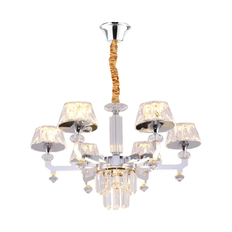 Helder kristal zilveren plafondlamp cilindrisch 6/8 lampen traditionele hangende kroonluchter, warm/wit/natuurlijk licht C...
