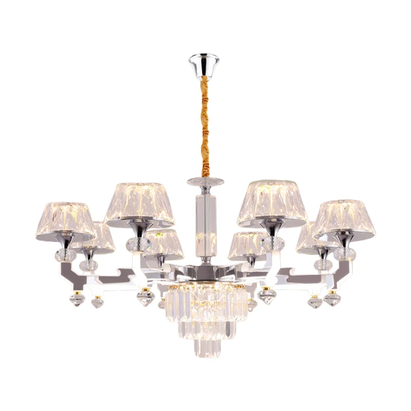 Helder kristal zilveren plafondlamp cilindrisch 6/8 lampen traditionele hangende kroonluchter, warm/wit/natuurlijk licht C...
