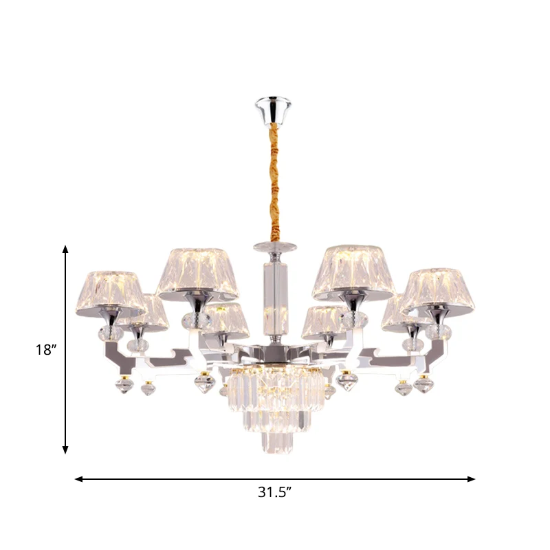 Helder kristal zilveren plafondlamp cilindrisch 6/8 lampen traditionele hangende kroonluchter, warm/wit/natuurlijk licht C...