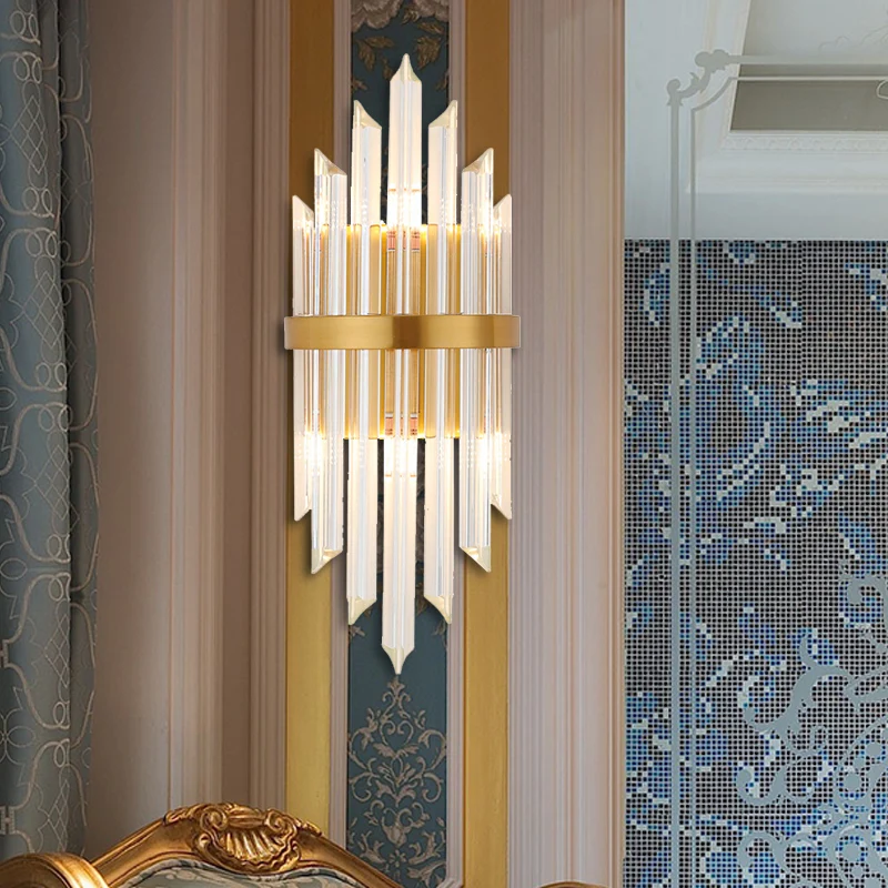 Helder kristallen prisma wandkandelaar lamp modernistische stijl 2 lampen messing afwerking wandverlichting voor gang Clea...