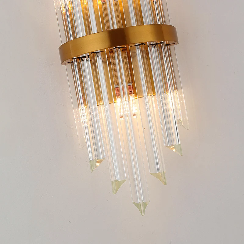 Helder kristallen prisma wandkandelaar lamp modernistische stijl 2 lampen messing afwerking wandverlichting voor gang Clea...