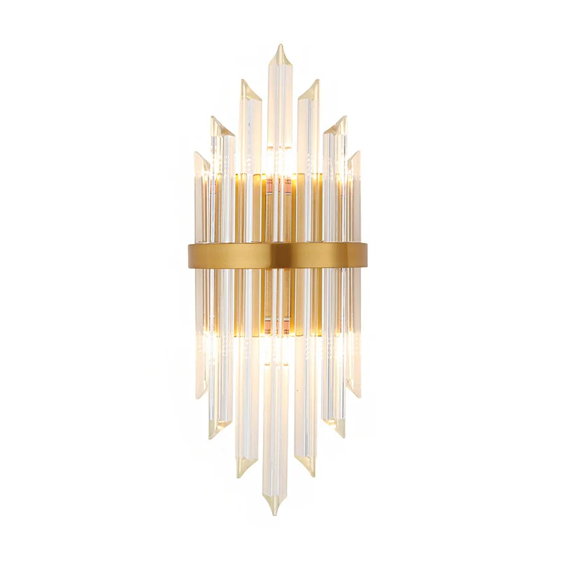Helder kristallen prisma wandkandelaar lamp modernistische stijl 2 lampen messing afwerking wandverlichting voor gang Clea...