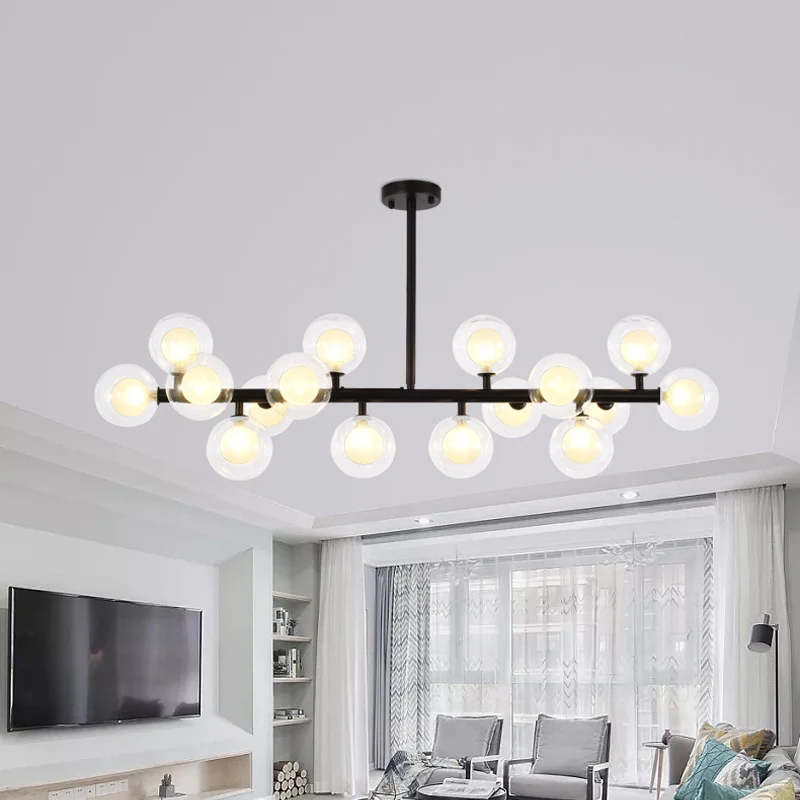 Helder en mat glas Orb eilandlamp eigentijds 16 koppen hangende plafondlamp voor woonkamer Clearhalo