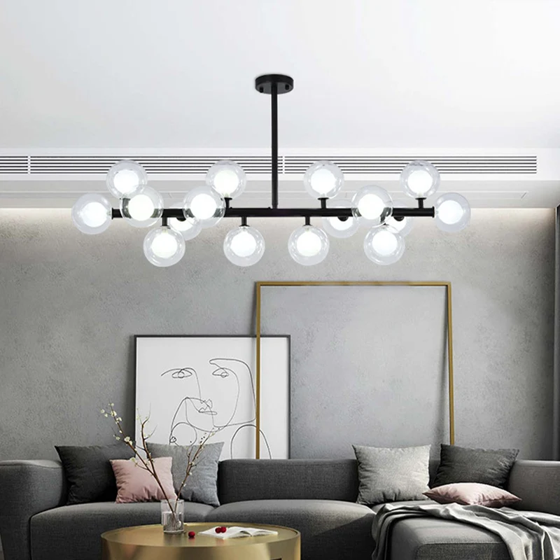 Helder en mat glas Orb eilandlamp eigentijds 16 koppen hangende plafondlamp voor woonkamer Clearhalo
