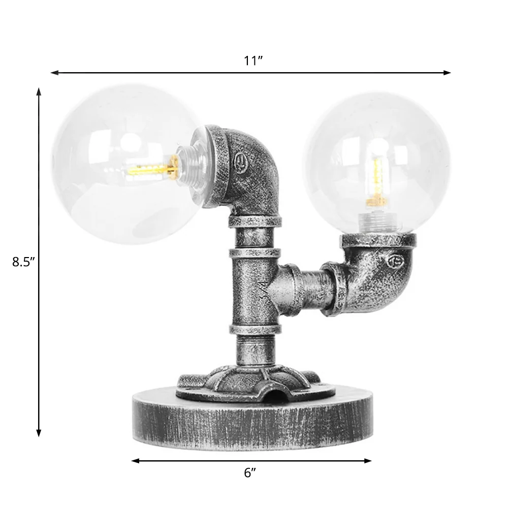 Helder/amberkleurig glas, ronde kap, taakverlichting, vintage stijl, 2 lampen, koffieshop-bureaulamp antiek zilver/brons C...