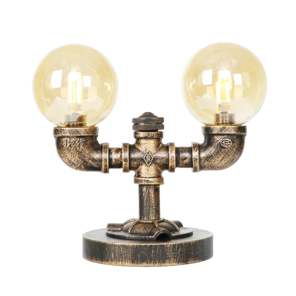 Helder/amberkleurig glas, ronde kap, taakverlichting, vintage stijl, 2 lampen, koffieshop-bureaulamp antiek zilver/brons C...