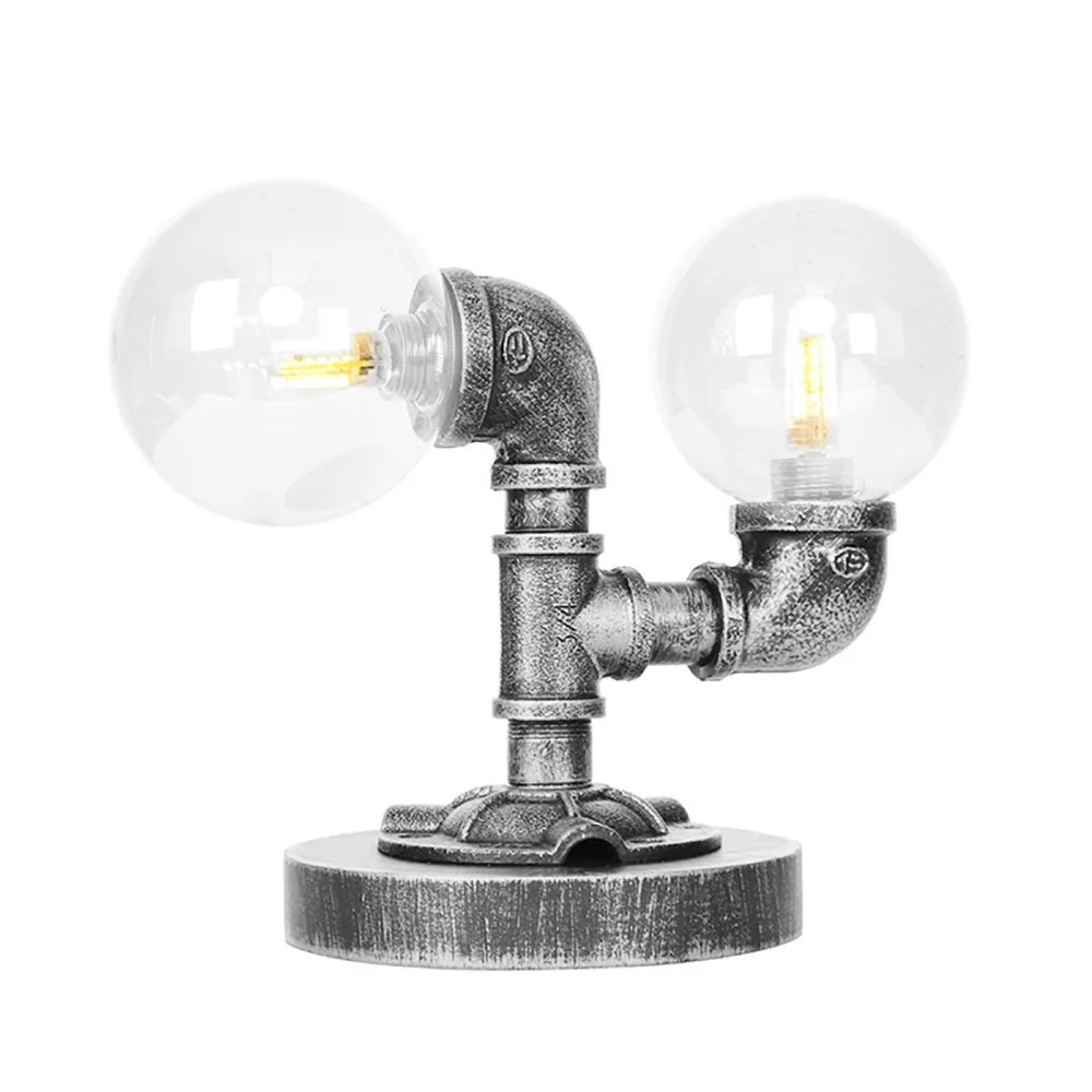Helder/amberkleurig glas, ronde kap, taakverlichting, vintage stijl, 2 lampen, koffieshop-bureaulamp antiek zilver/brons C...