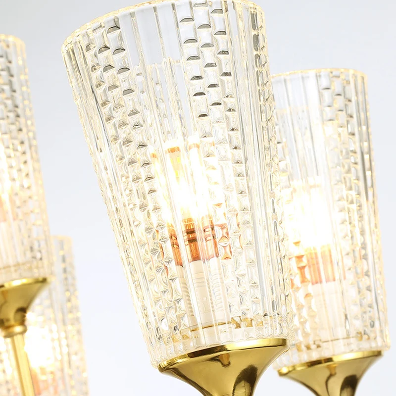 Heldere 6/8-lichts hangende kroonluchter Traditionele getextureerde glazen kegel hanglamp voor woonkamer Clearhalo