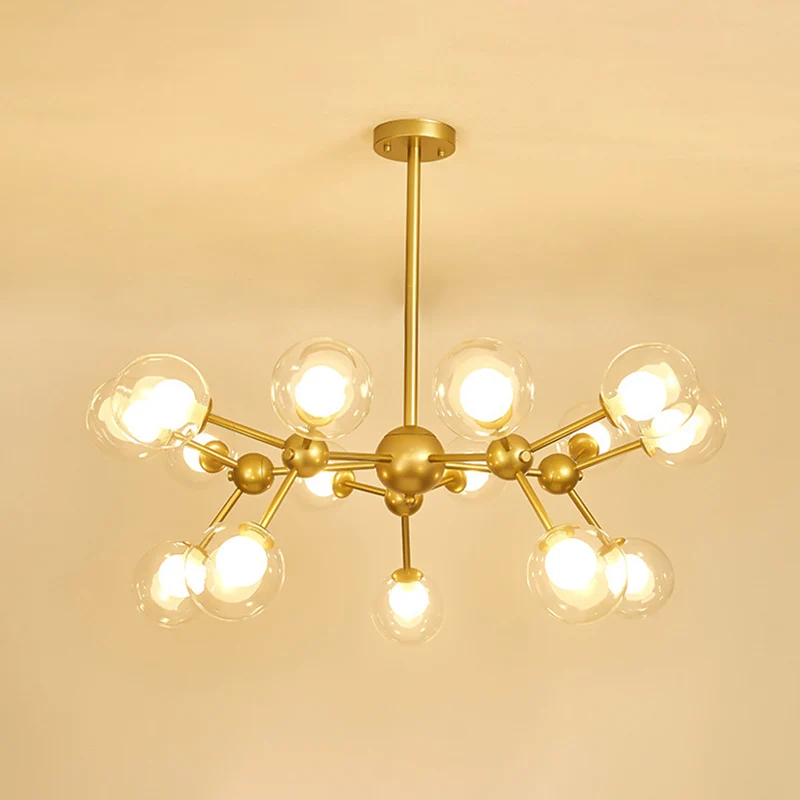 Heldere glazen kroonluchter bolvorm, licht moleculair mat ijzer, moderne hanglamp goud Clearhalo