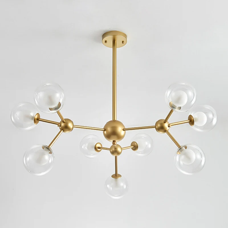 Heldere glazen kroonluchter bolvorm, licht moleculair mat ijzer, moderne hanglamp goud Clearhalo