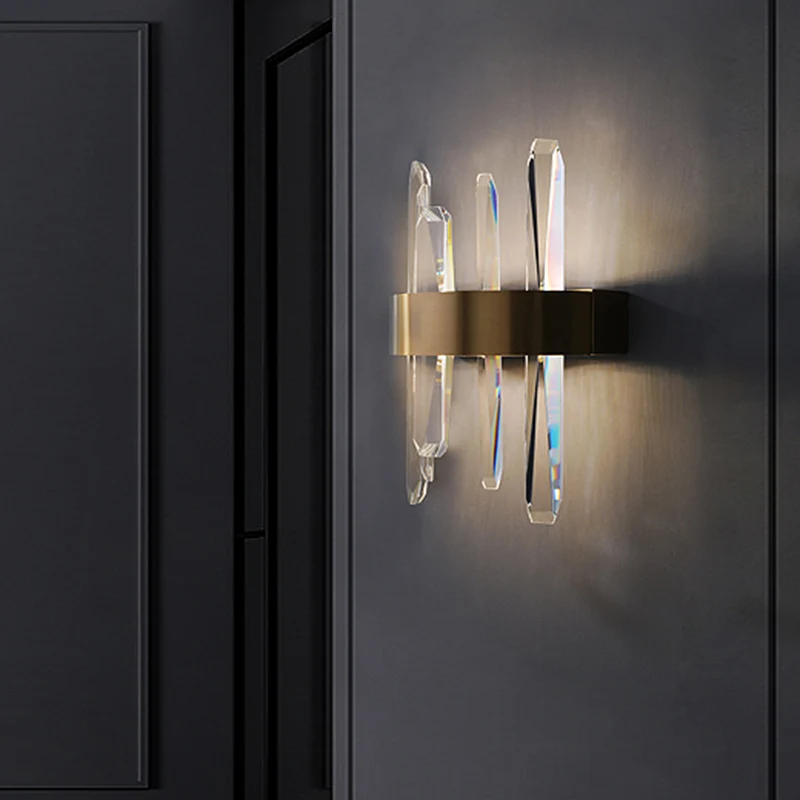 Heldere kristallen bar wandkandelaar modernistische LED-wandverlichting goud met ronde/rechthoekige metalen kap Clearhalo