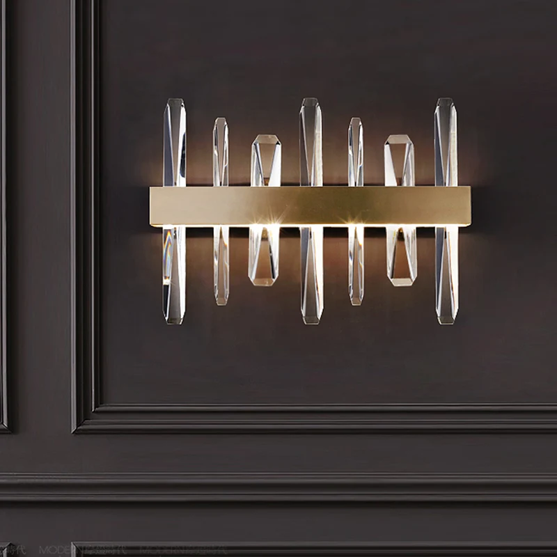 Heldere kristallen bar wandkandelaar modernistische LED-wandverlichting goud met ronde/rechthoekige metalen kap Clearhalo