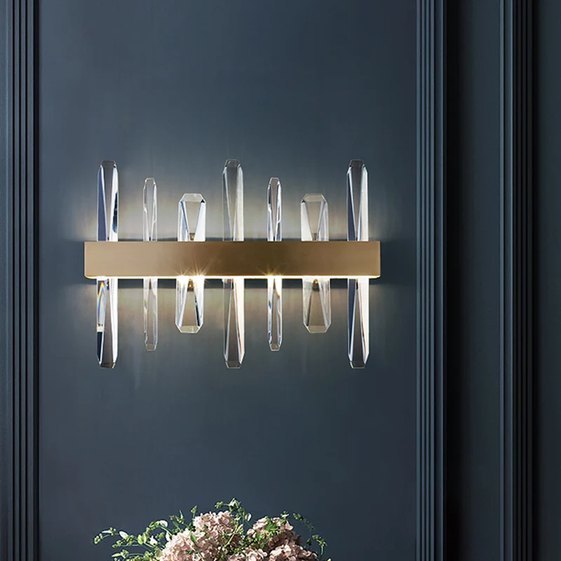 Heldere kristallen bar wandkandelaar modernistische LED-wandverlichting goud met ronde/rechthoekige metalen kap Clearhalo