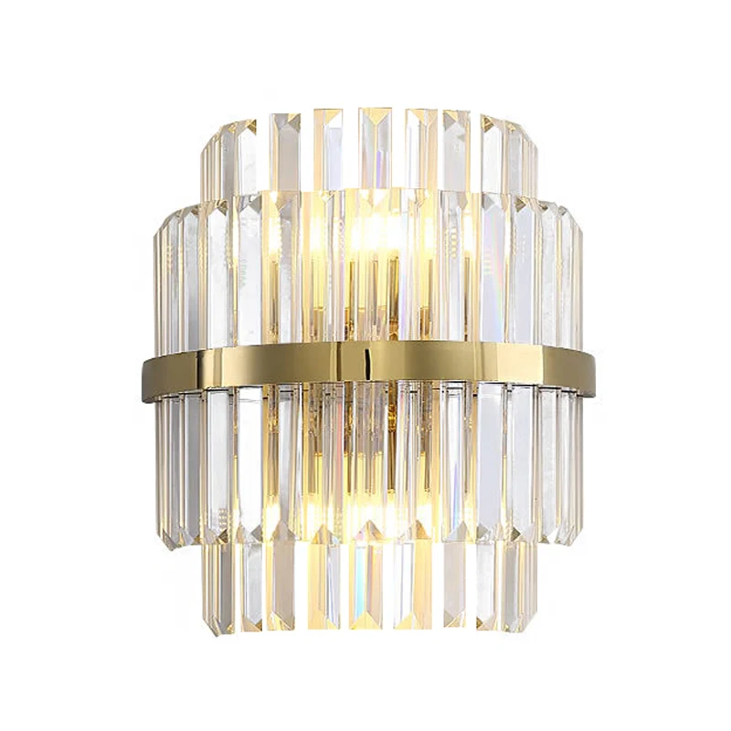 Heldere kristallen cilinder wandverlichting eigentijdse stijl 2 lampen wandlamp messing voor slaapkamer Clearhalo