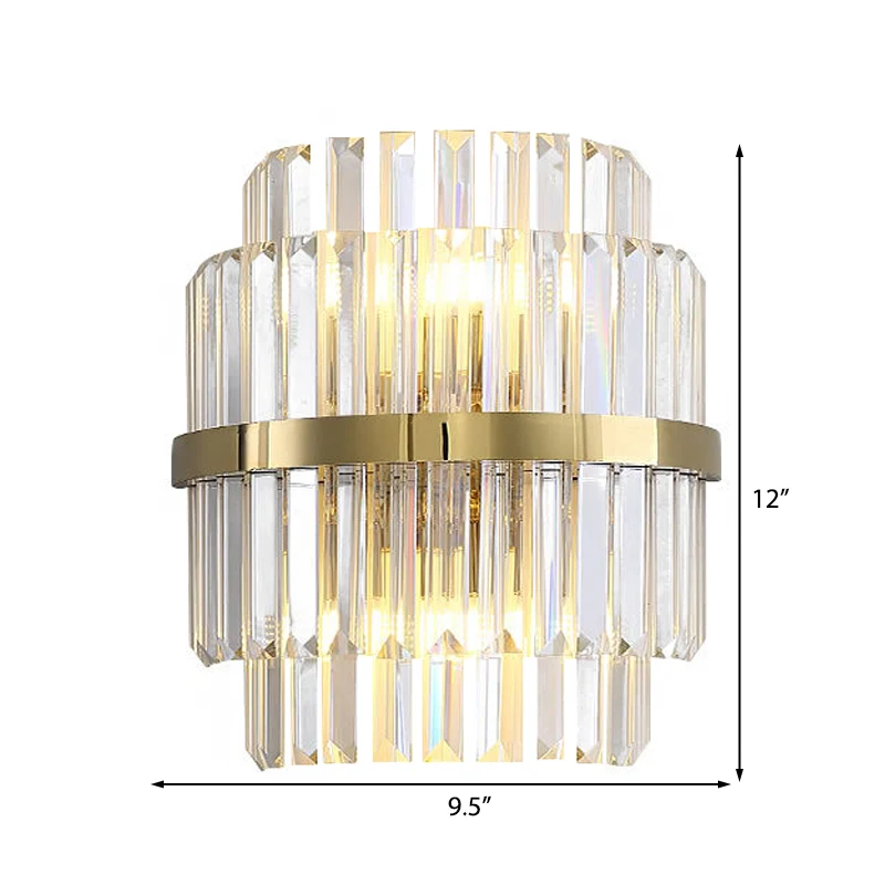 Heldere kristallen cilinder wandverlichting eigentijdse stijl 2 lampen wandlamp messing voor slaapkamer Clearhalo