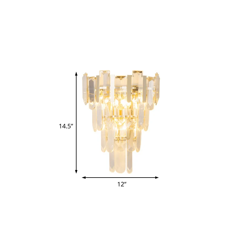 Heldere kristallen gelaagde wandlamp, eigentijds 3-lichts wandgemonteerd licht goud voor slaapkamer Clearhalo