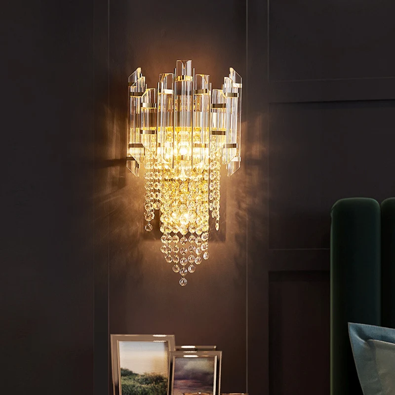 Heldere kristallen gelaagde wandlamp Sconce Modernisme 1-lamps gouden wandlamp voor nachtkastje Clearhalo